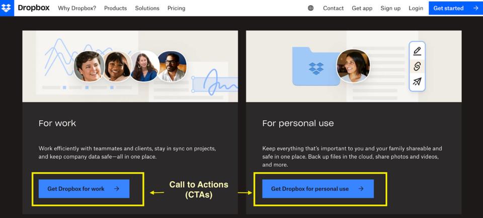 dropbox - call to action (CTA)