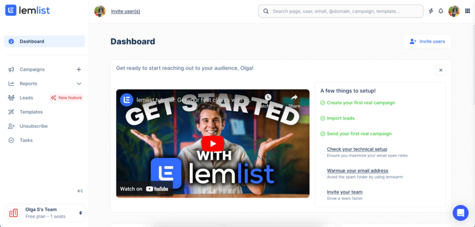 lemlist review - dashboard