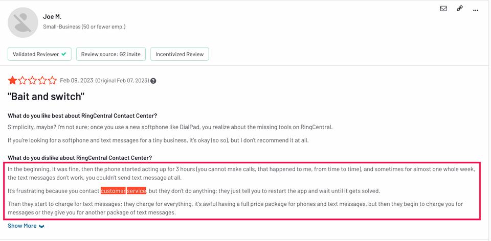 G2 Review by RingCentral shows how pathetic their calling performance is 