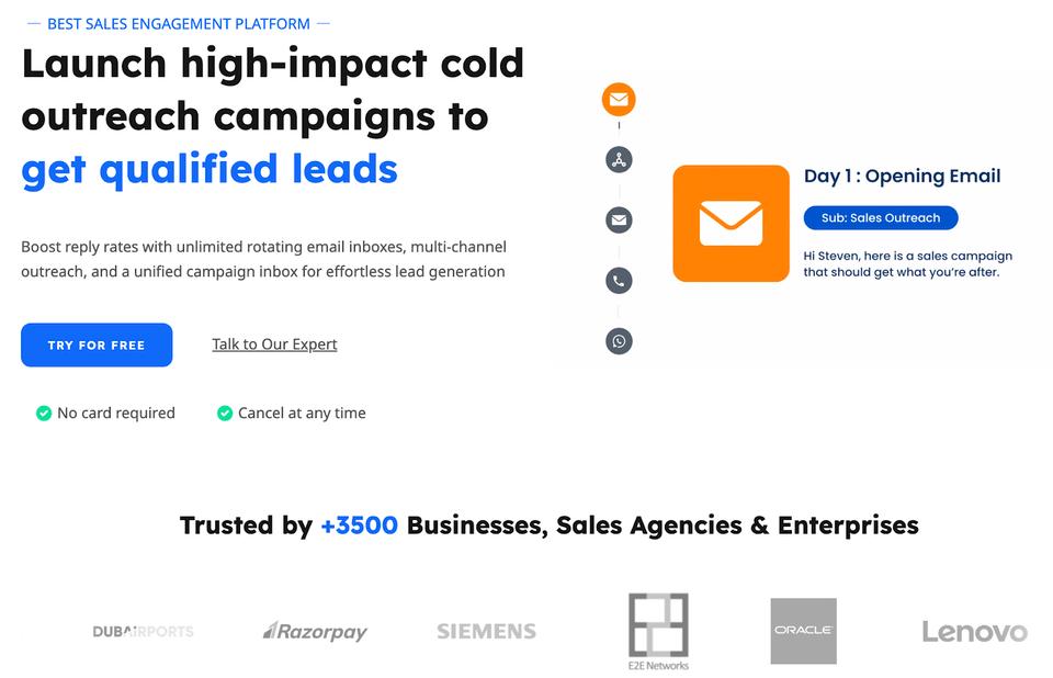 SmartReach.io is one of the best sales engagement platforms to send text messages from computer via multiple channels such as email, LinkedIn, WhatsApp and text.