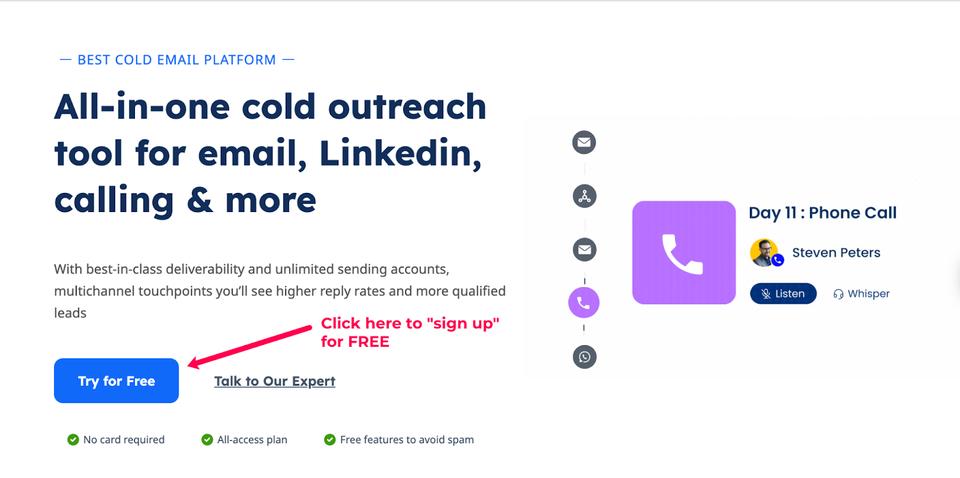SmartReach as a cold calling platform offers free virtual US phone numbers for outbound calling prospects based in USA