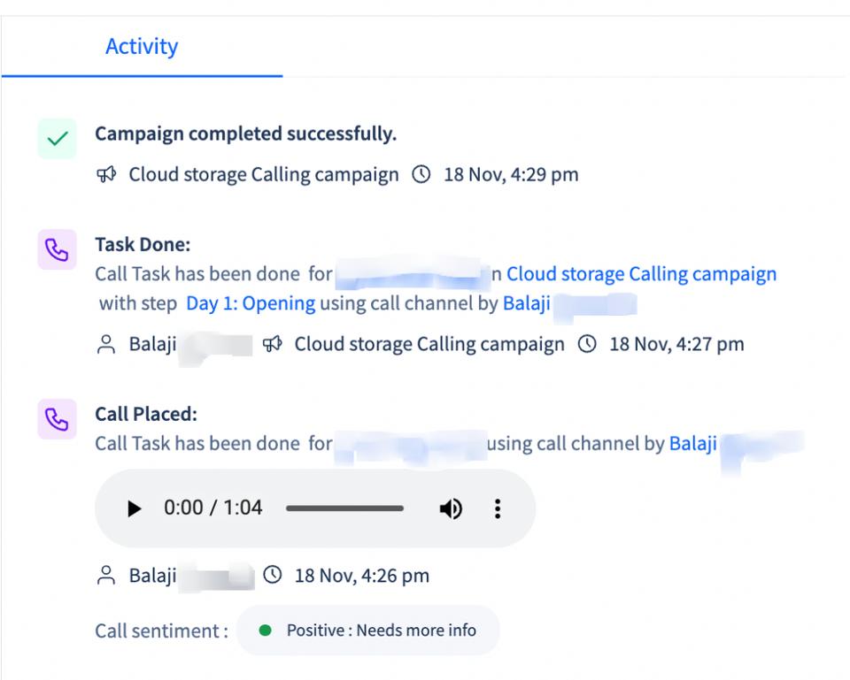 Use call recording inside call activity to supervise your sales reps, find their areas of improvement. This is a free feature available inside PowerCaller- the smartreach cold calling tool