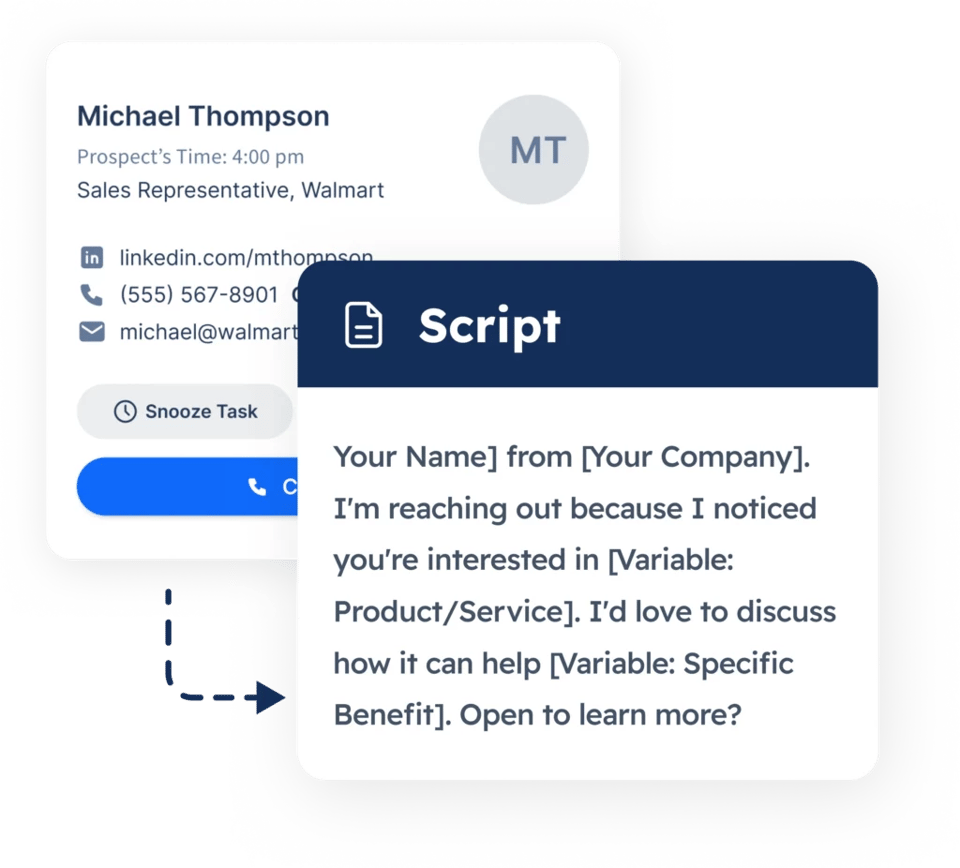 Use the campaign call script feature for each prospect using the SmartReach sales calling software PowerCaller. It helps you give personalized sales pitch tailored to each prospect.