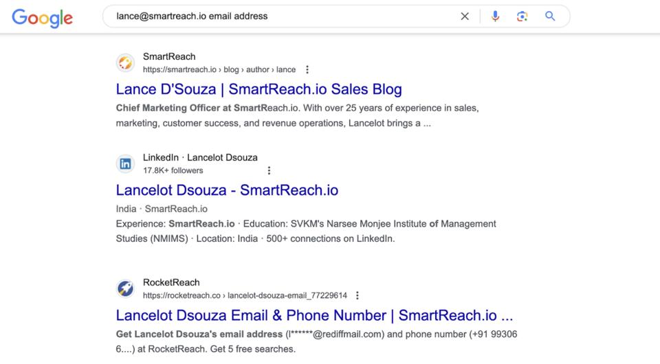 Steps for email verification using Google search
