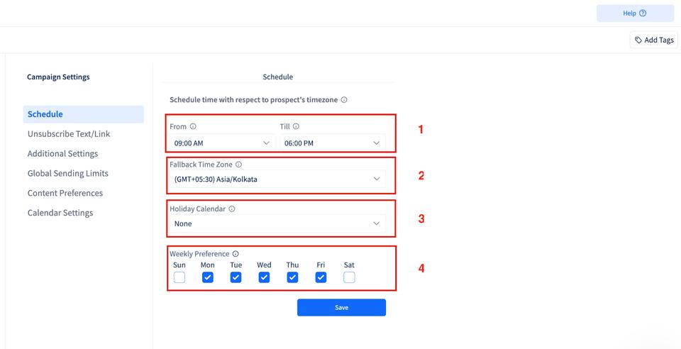 SmartReach.io campaign settings for the perfectly timed emails everytime