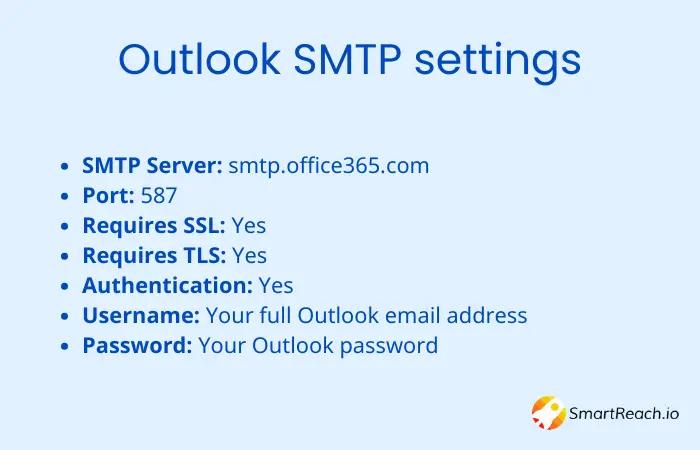 Outlook SMTP settings