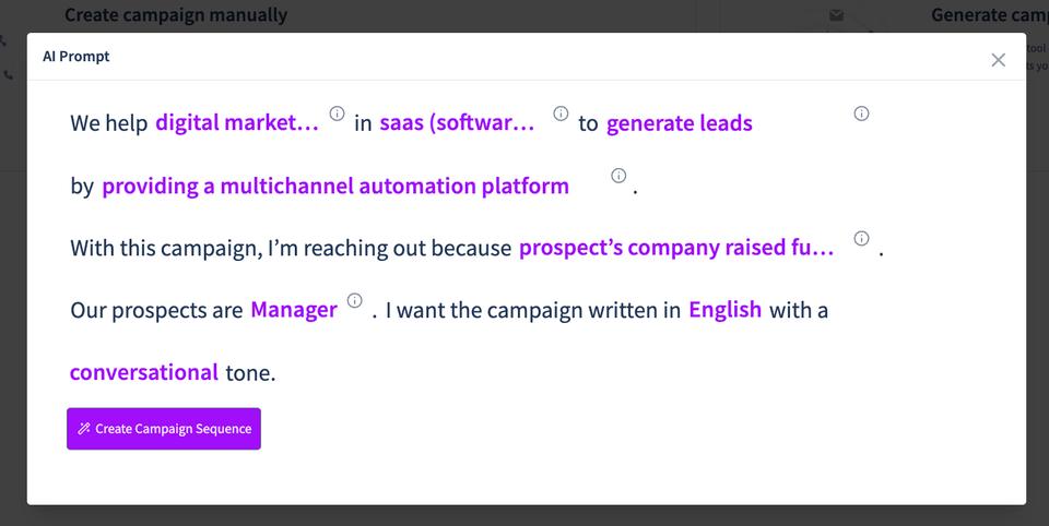 Showing a demonstration of SmartReach AI and how it works when giving prompts for creating cold email copies