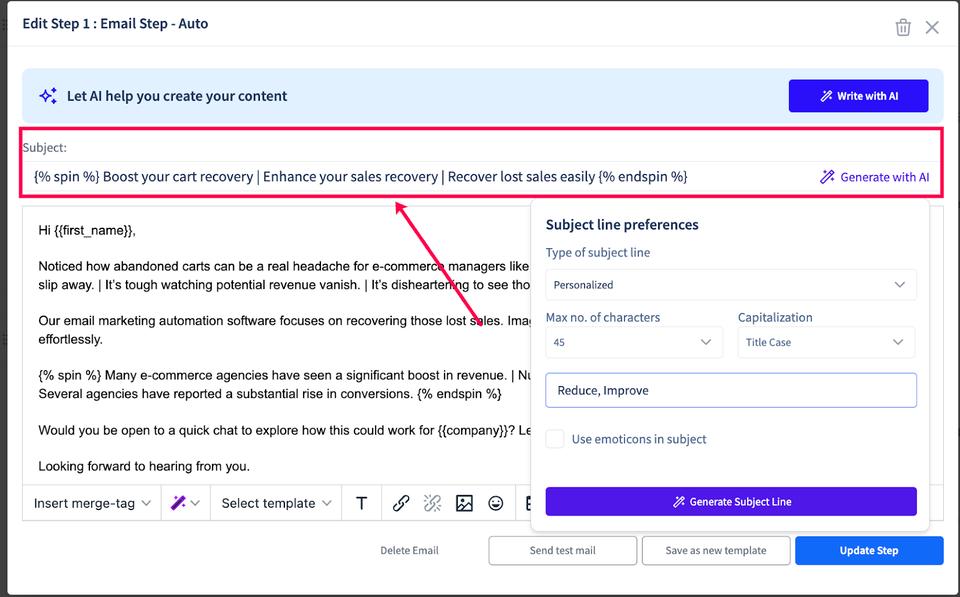 SmartReach AI helps in generating personalized and unique subject lines