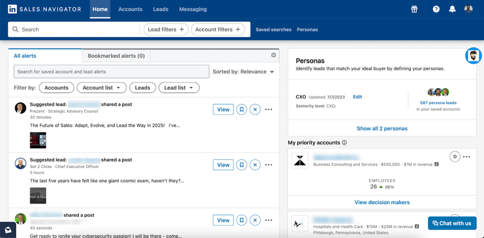 LinkedIn sales navigator core plan homepage for reference