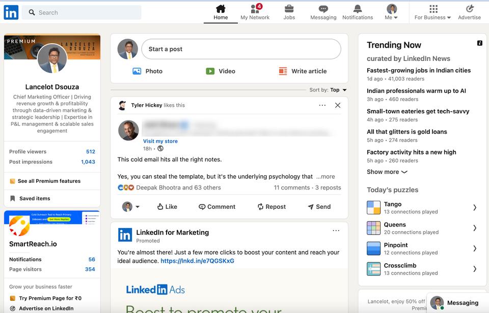 A linkedin premium business plan homepage for reference