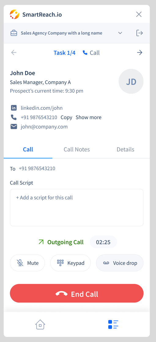 SmartReach extension for leaving voicemail drops sample image