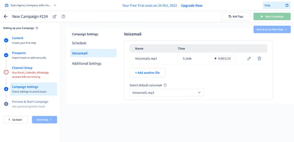 How to set-up the voice drop feature inside SmartReach.io explained with the image