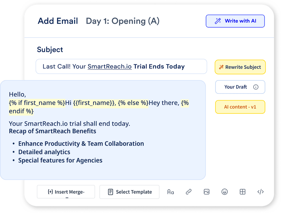 Cold email personalizatiion using AI inside SmartReach.io