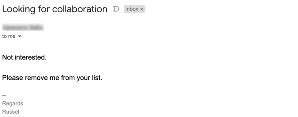 negative response - sample email