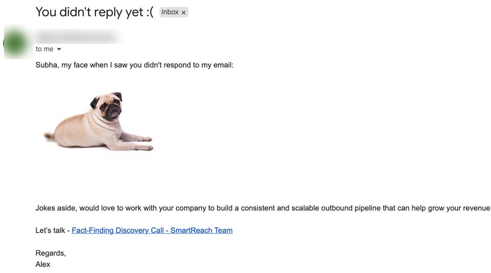 Screenshot example of a B2B cold email with proper image to text ratio
