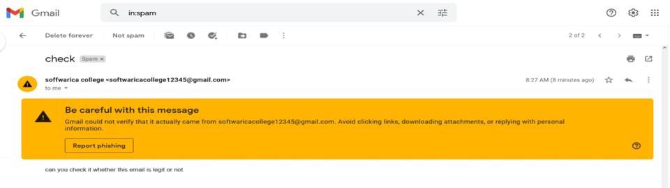 example of a fake email with mismatched domain and user name