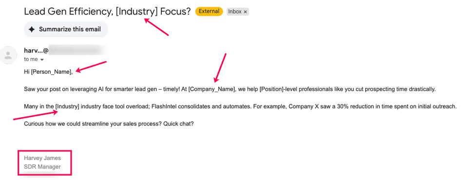 example of an unsolicited email lacking personalization and relevance