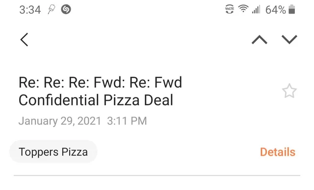 Example of a fake email subject line that may get emails flagged by the recipients