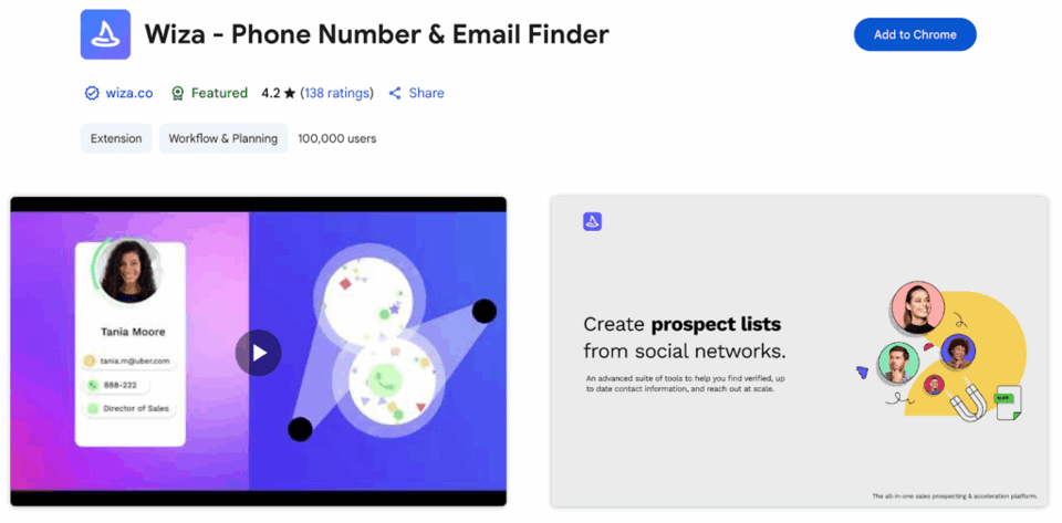 Wiza is a LinkedIn-focused email finder tool that specializes in extracting emails from LinkedIn Sales Navigator searches.