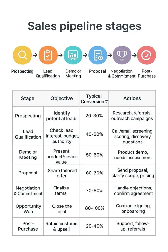 Sales pipeline stages visualized with animation